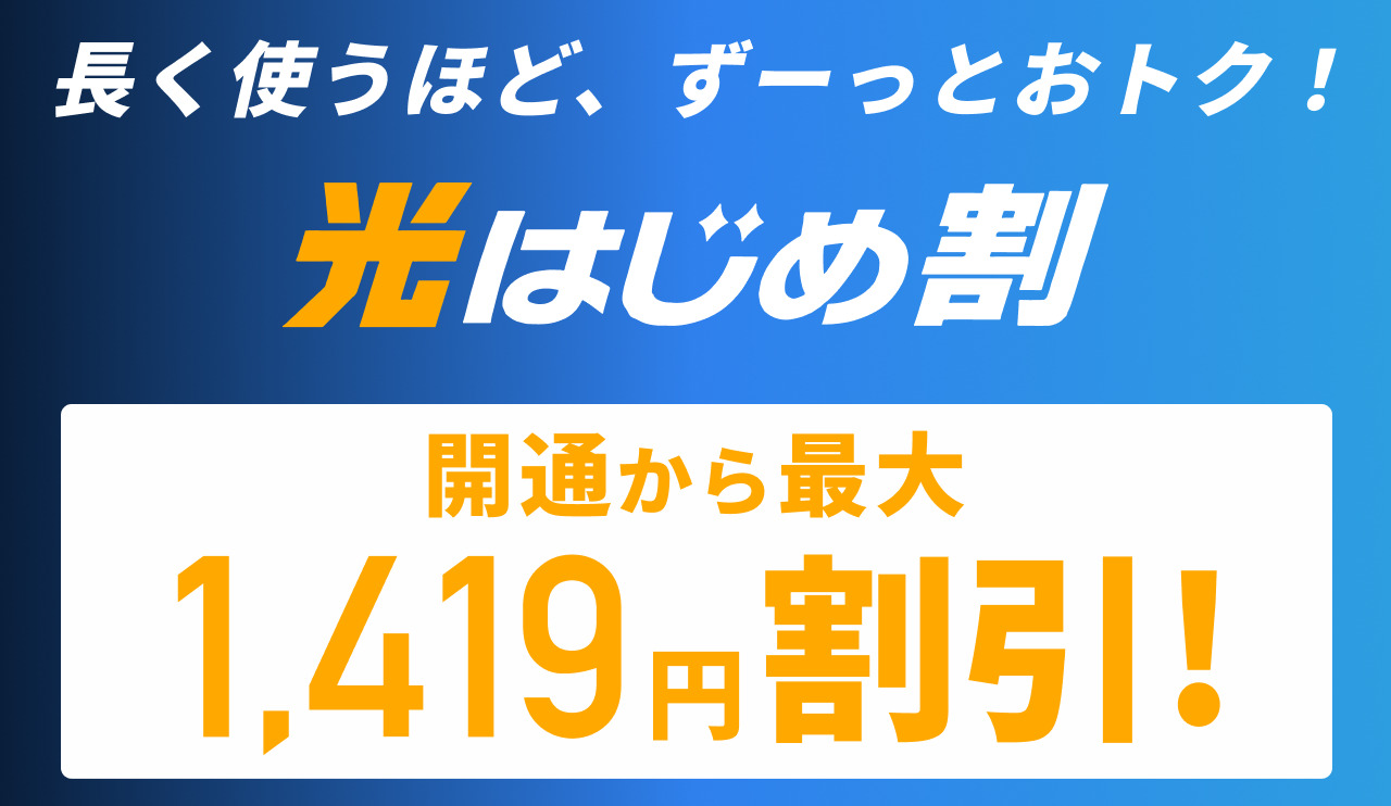 光はじめ割で対象プランの月額利用料金が最大1,419円OFF！