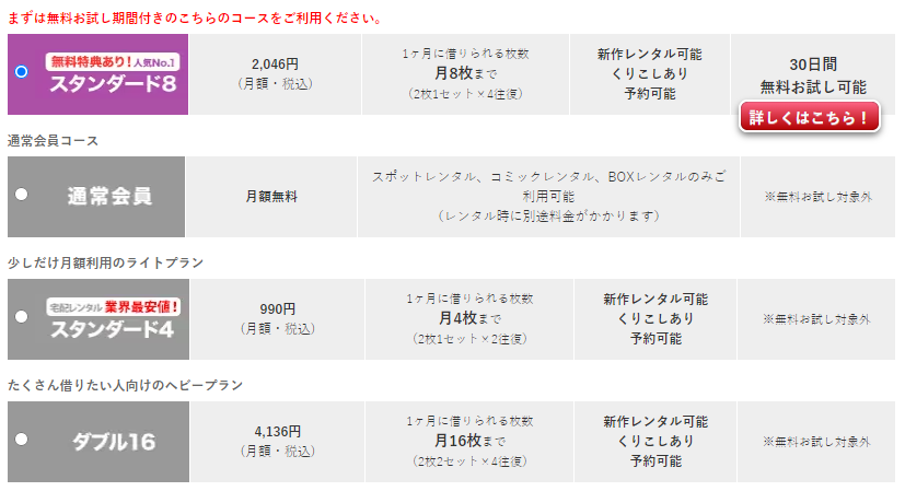 有料の会員コースで日割＆30日間の無料お試し